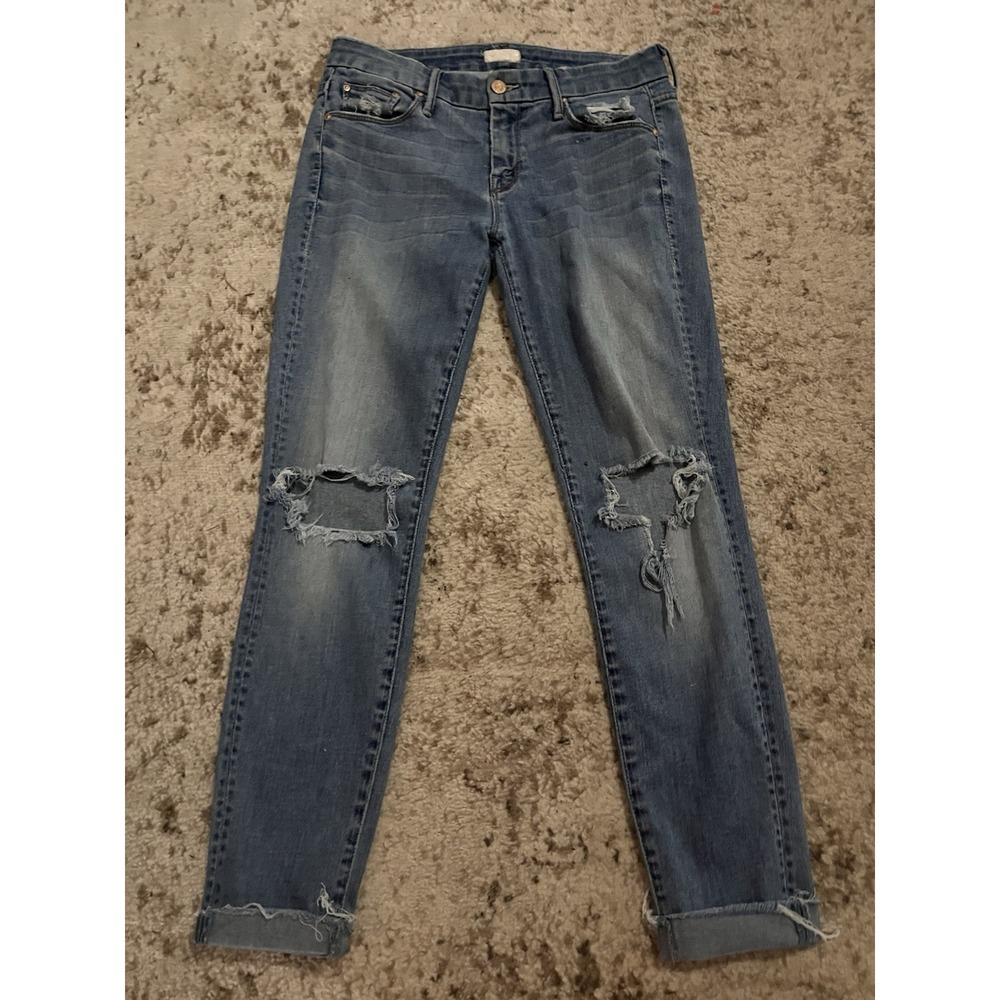 MOTHER The Looker Ankle Fray Jeans 27 Wild Thing Wash Women Distressed Stretch